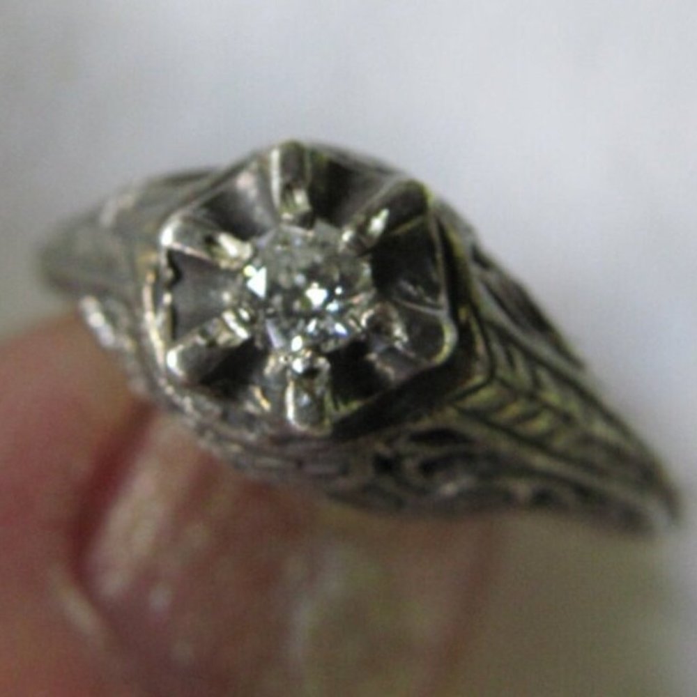 Sterling Silver Diamond Ring Antique Wedding Ring rustic wedding rings Art Deco